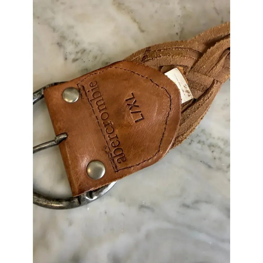 Abercrombie & Fitch Y2K Wide Braided Leather Cinching Belt Medium Brown